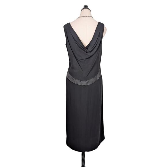 Vintage 50s Cocktail Dress S M Black Midi Sheath Bow Shift Drapes Evening Party - Picture 3 of 9